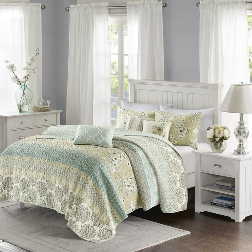 Madison Park Willa King/Cal King 6 Piece Quilted Coverlet Set in Green